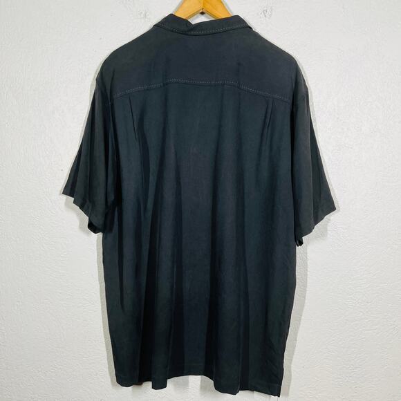 Tommy Bahama Silk Button Up Shirt Short Sleeve Black Casual Basic - L - Picture 3 of 4
